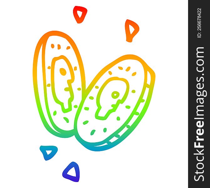 rainbow gradient line drawing of a cartoon gold coins