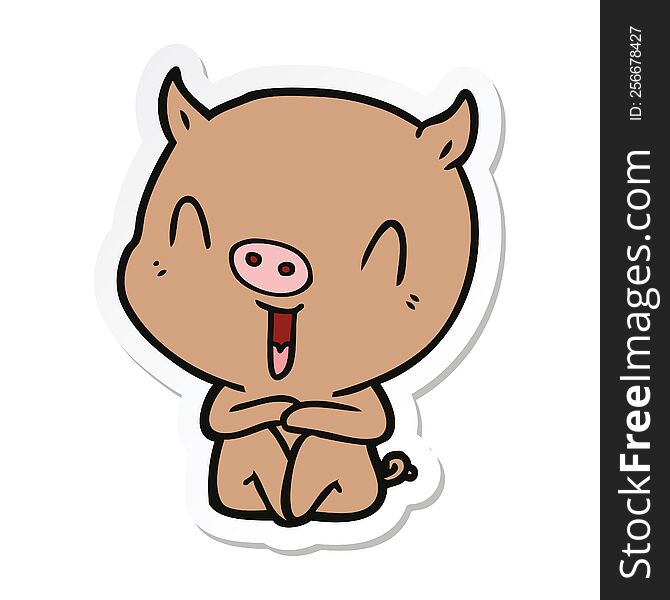 Sticker Of A Happy Cartoon Sitting Pig