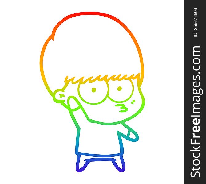 Rainbow Gradient Line Drawing Nervous Cartoon Boy Waving