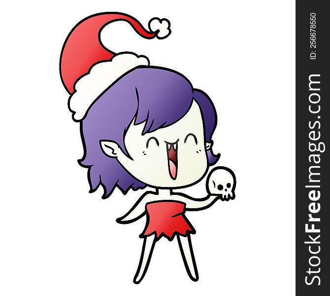 Cute Gradient Cartoon Of A Happy Vampire Girl Wearing Santa Hat