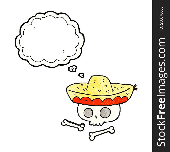 Thought Bubble Textured Cartoon Skull In Mexican Hat