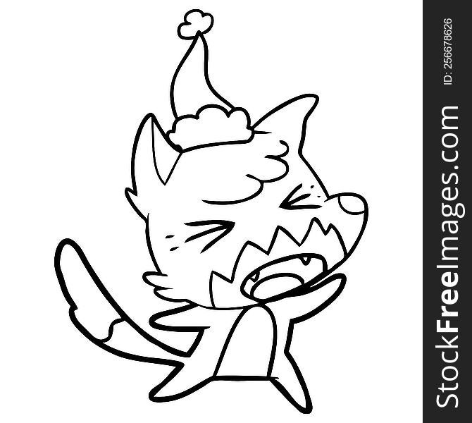 Angry Line Drawing Of A Fox Wearing Santa Hat