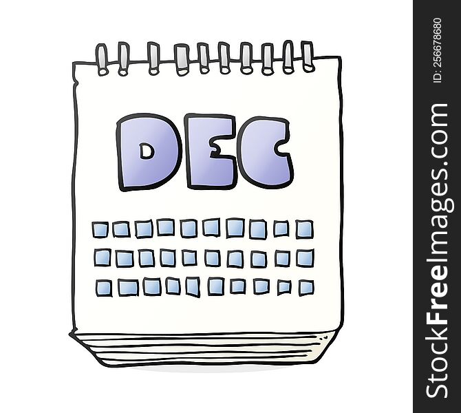 freehand drawn cartoon calendar showing month of december