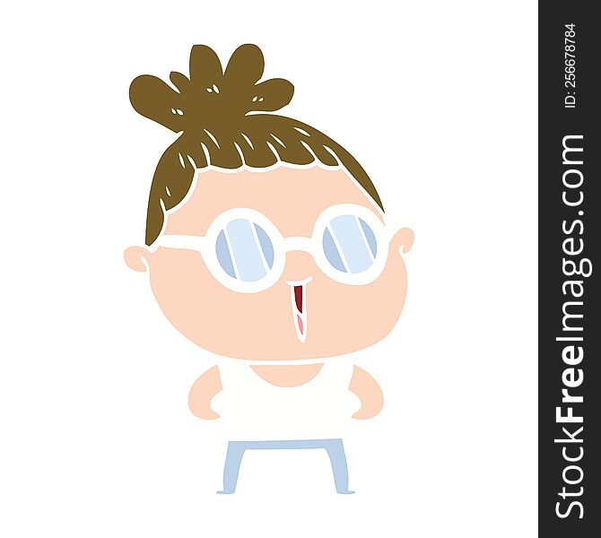 Flat Color Style Cartoon Tough Woman Wearing Spectacles