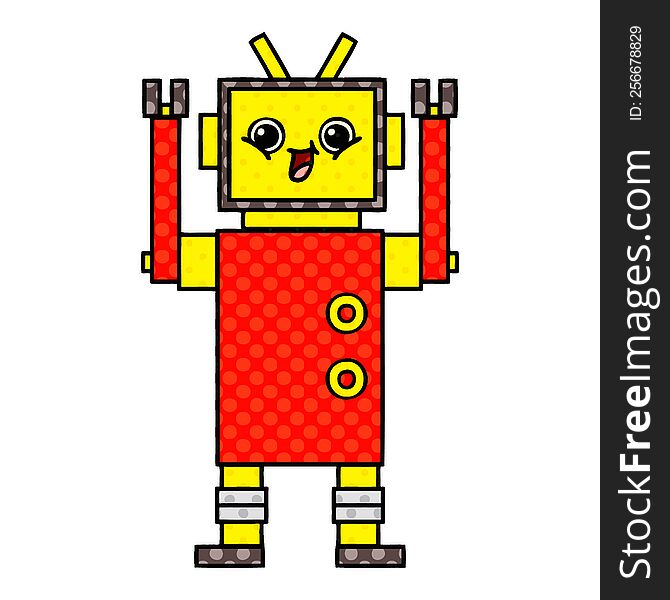 Comic Book Style Cartoon Happy Robot