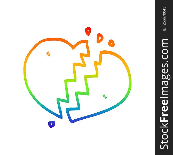 rainbow gradient line drawing of a cartoon broken heart