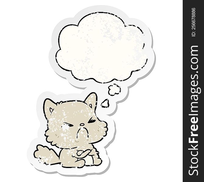 Cartoon Angry Cat And Thought Bubble As A Distressed Worn Sticker