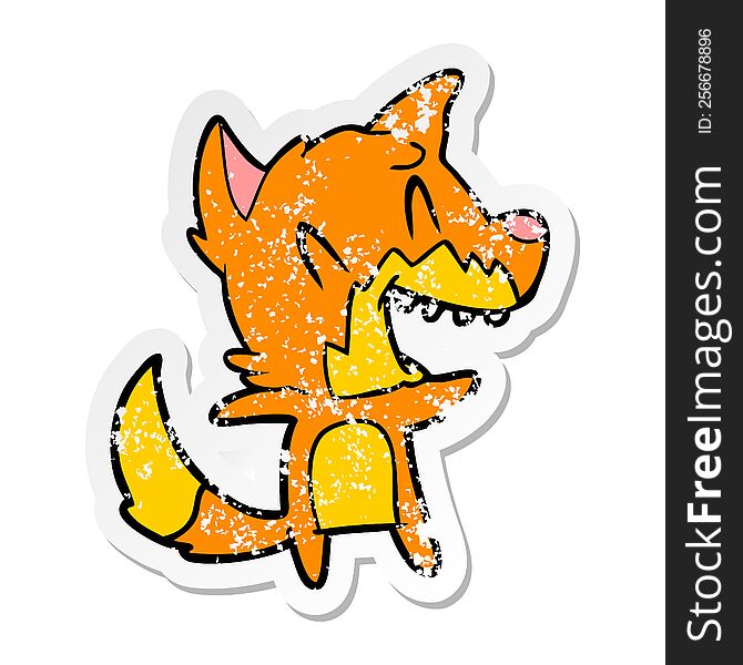 Distressed Sticker Of A Laughing Fox Cartoon