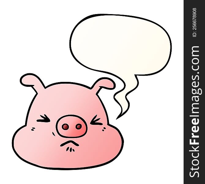 Cartoon Angry Pig Face And Speech Bubble In Smooth Gradient Style