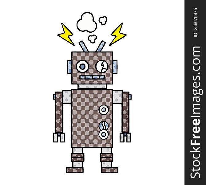Comic Book Style Cartoon Malfunctioning Robot