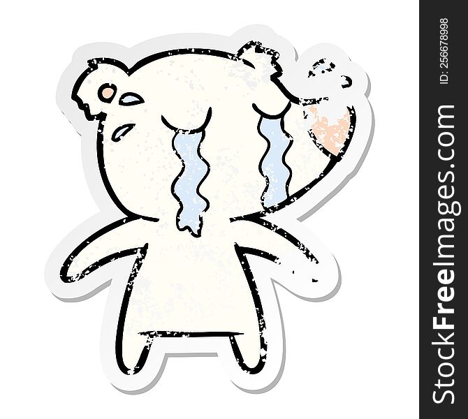 distressed sticker of a cartoon crying polar bear