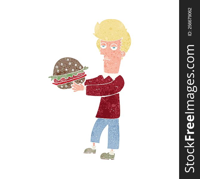 Cartoon Man Eating Burger