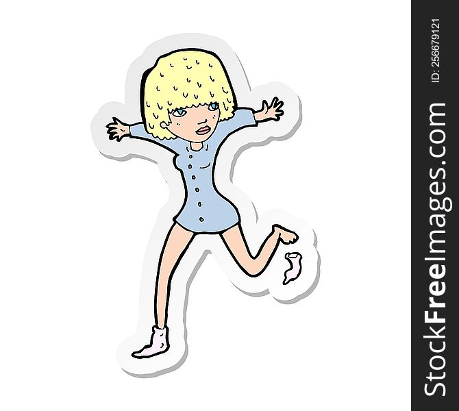 Sticker Of A Cartoon Woman Kicking Off Sock