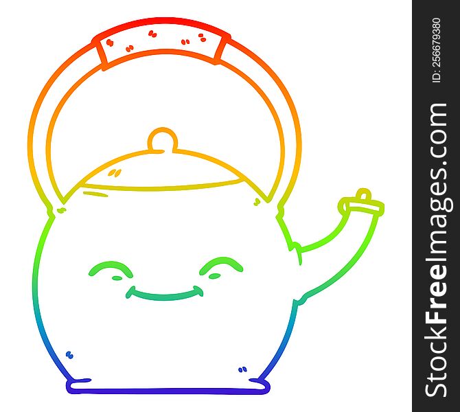 rainbow gradient line drawing of a cartoon kettle