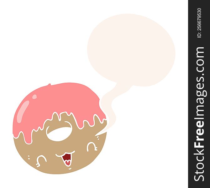 cute cartoon donut with speech bubble in retro style