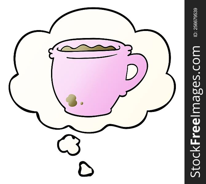 cartoon hot cup of coffee with thought bubble in smooth gradient style