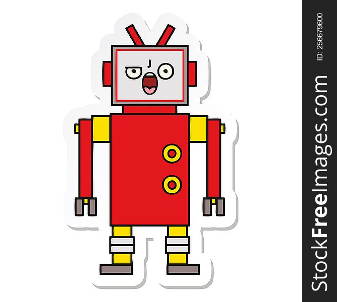 Sticker Of A Cute Cartoon Angry Robot