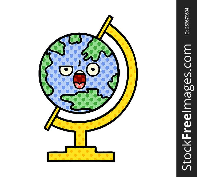 Comic Book Style Cartoon Globe Of The World