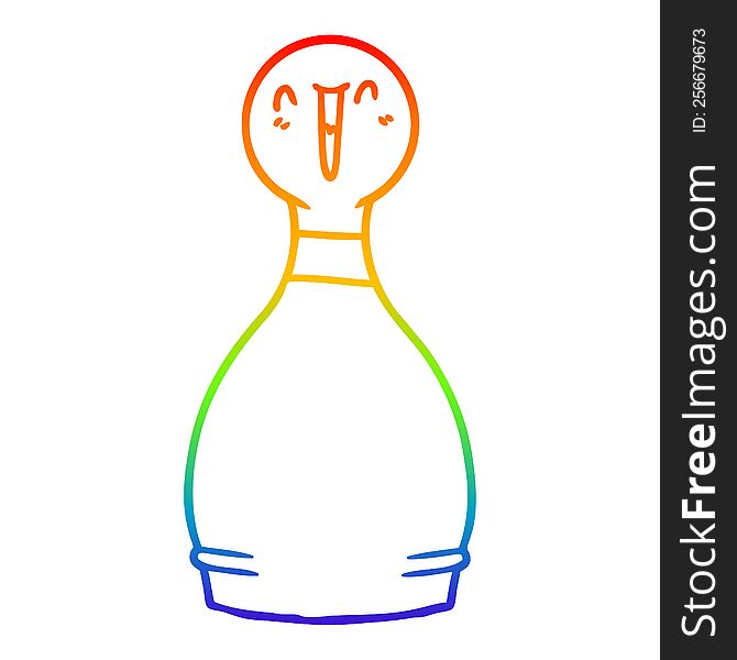 rainbow gradient line drawing of a cartoon happy bowling pin