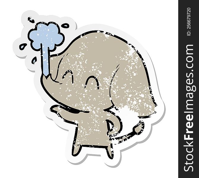 distressed sticker of a cute cartoon elephant spouting water