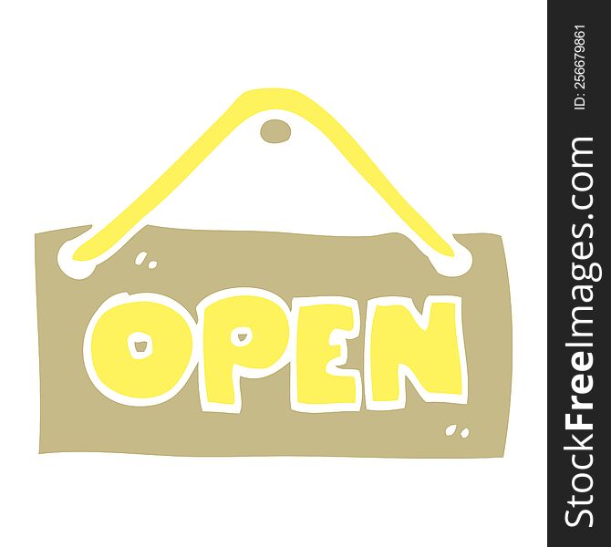 Flat Color Illustration Of A Cartoon Open Shop Sign