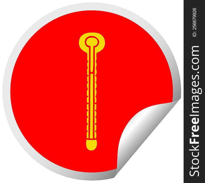 circular peeling sticker quirky cartoon thermometer. circular peeling sticker quirky cartoon thermometer