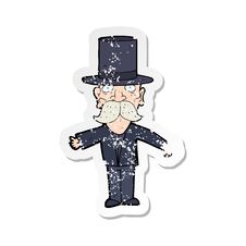 Retro Distressed Sticker Of A Cartoon Man Wearing Top Hat Royalty Free Stock Photo