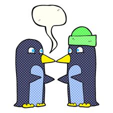 Comic Book Speech Bubble Cartoon Penguins Stock Photo