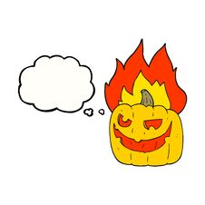 Thought Bubble Cartoon Flaming Halloween Pumpkin Royalty Free Stock Image