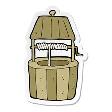 Sticker Of A Cartoon Wishing Well Royalty Free Stock Images