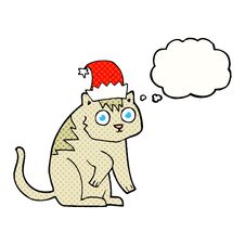 Thought Bubble Cartoon Cat Wearing Christmas Hat Stock Photo
