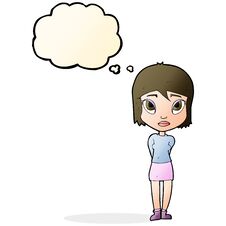Cartoon Shy Girl With Thought Bubble Stock Image
