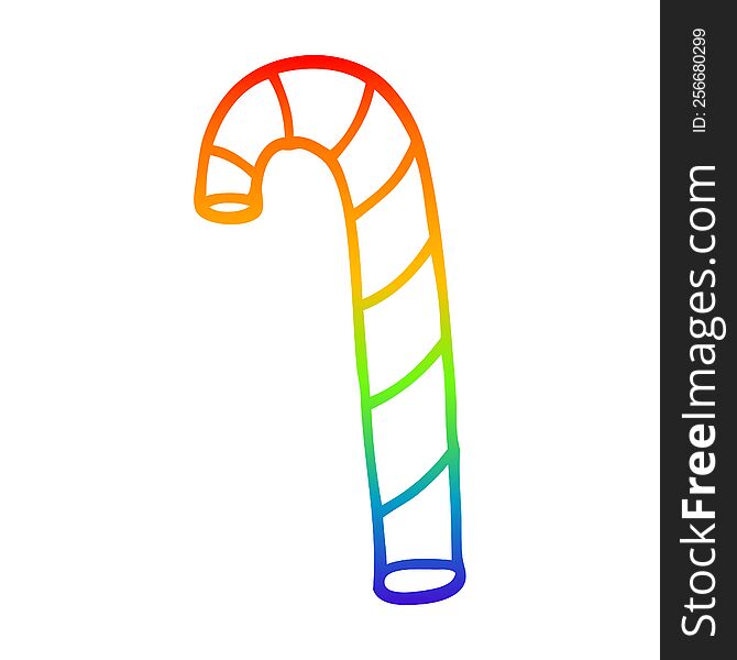rainbow gradient line drawing of a cartoon striped candy cane