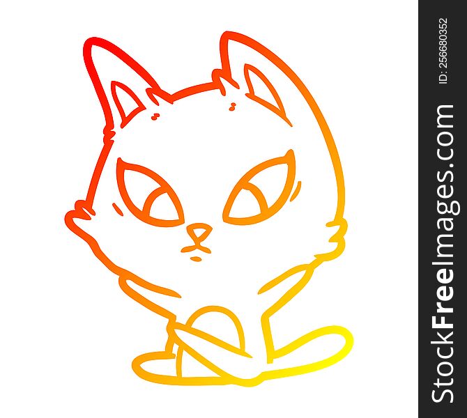 Warm Gradient Line Drawing Confused Cartoon Cat Sitting