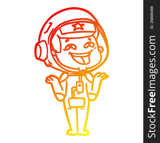 Warm Gradient Line Drawing Cartoon Laughing Astronaut