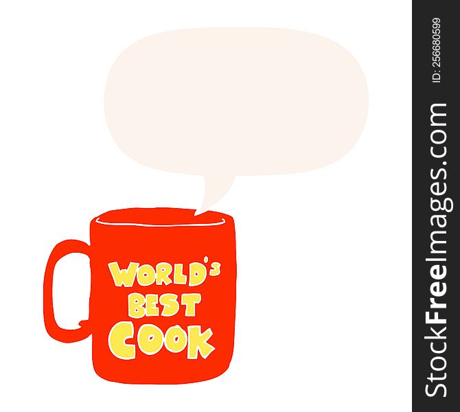 worlds best cook mug and speech bubble in retro style