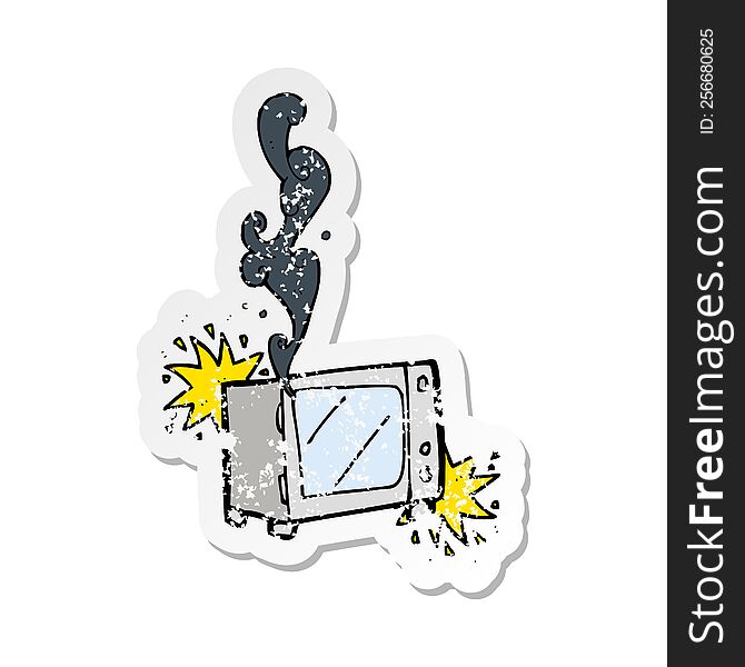 retro distressed sticker of a cartoon exploding microwave