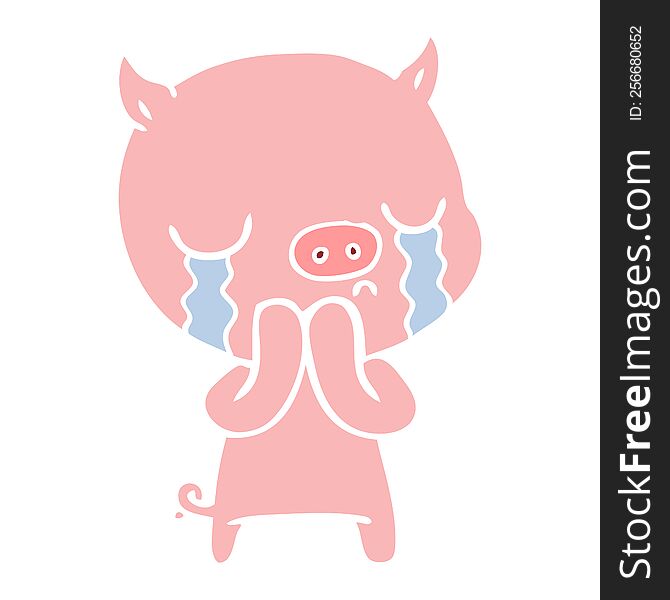 Flat Color Style Cartoon Pig Crying