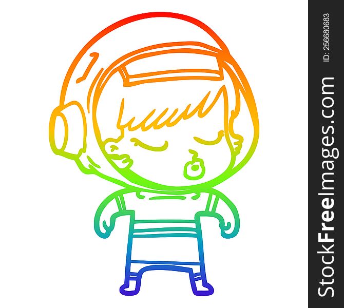 Rainbow Gradient Line Drawing Cartoon Pretty Astronaut Girl
