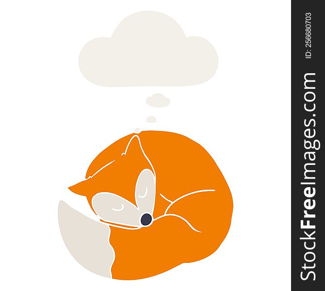 cartoon sleeping fox with thought bubble in retro style