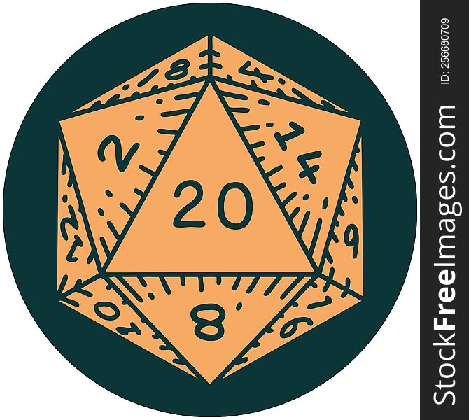 icon of natural 20 D20 dice roll. icon of natural 20 D20 dice roll