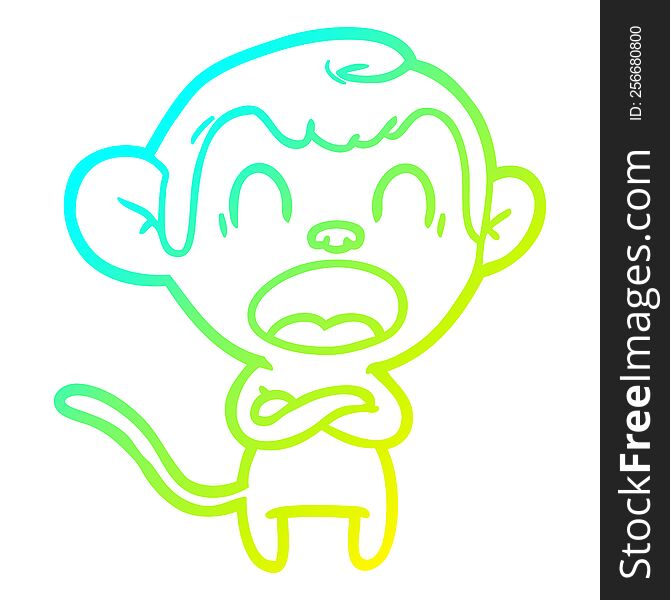 cold gradient line drawing of a shouting cartoon monkey
