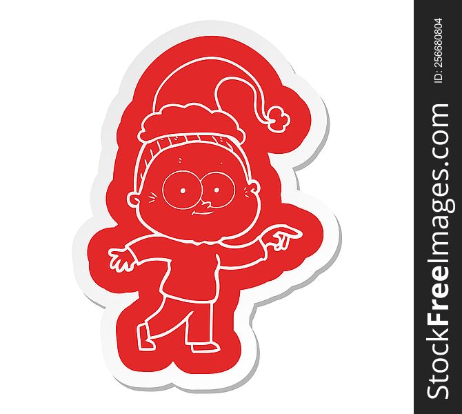 Cartoon  Sticker Of A Happy Old Woman Wearing Santa Hat