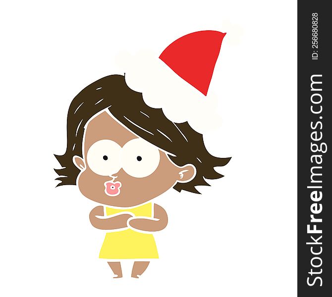 Flat Color Illustration Of A Girl Pouting Wearing Santa Hat
