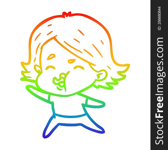 Rainbow Gradient Line Drawing Cartoon Girl Pulling Face