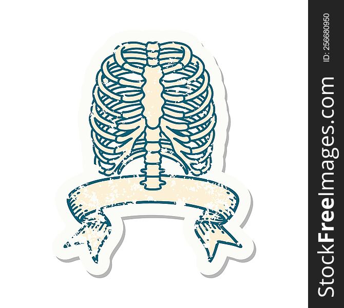 Grunge Sticker With Banner Of A Rib Cage