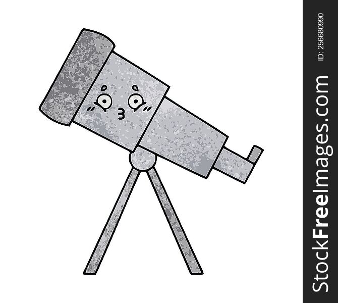 Retro Grunge Texture Cartoon Telescope