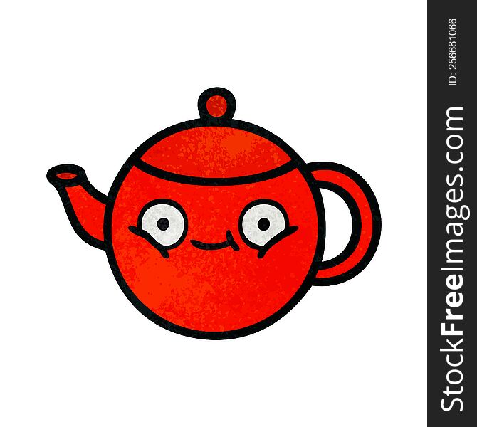 retro grunge texture cartoon of a teapot