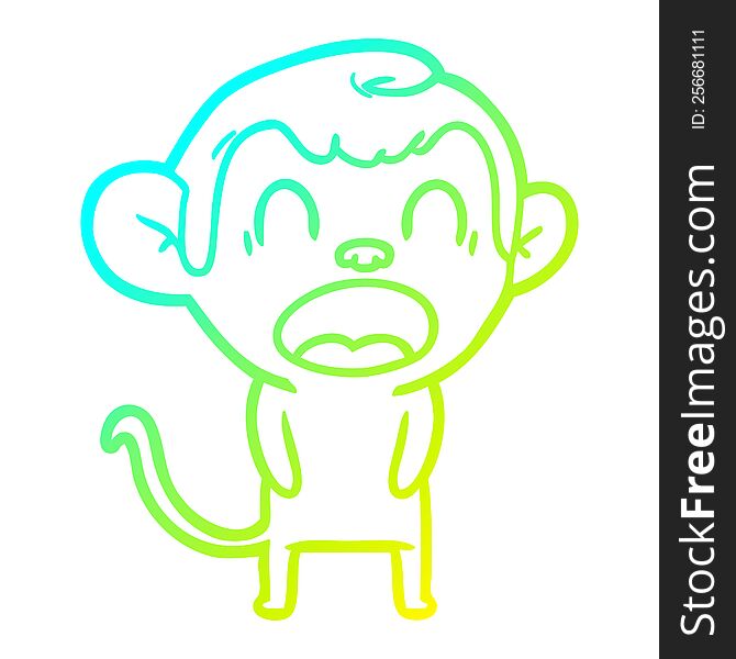 cold gradient line drawing of a yawning cartoon monkey