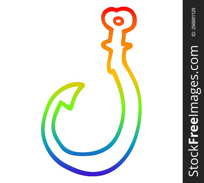 rainbow gradient line drawing of a cartoon hook